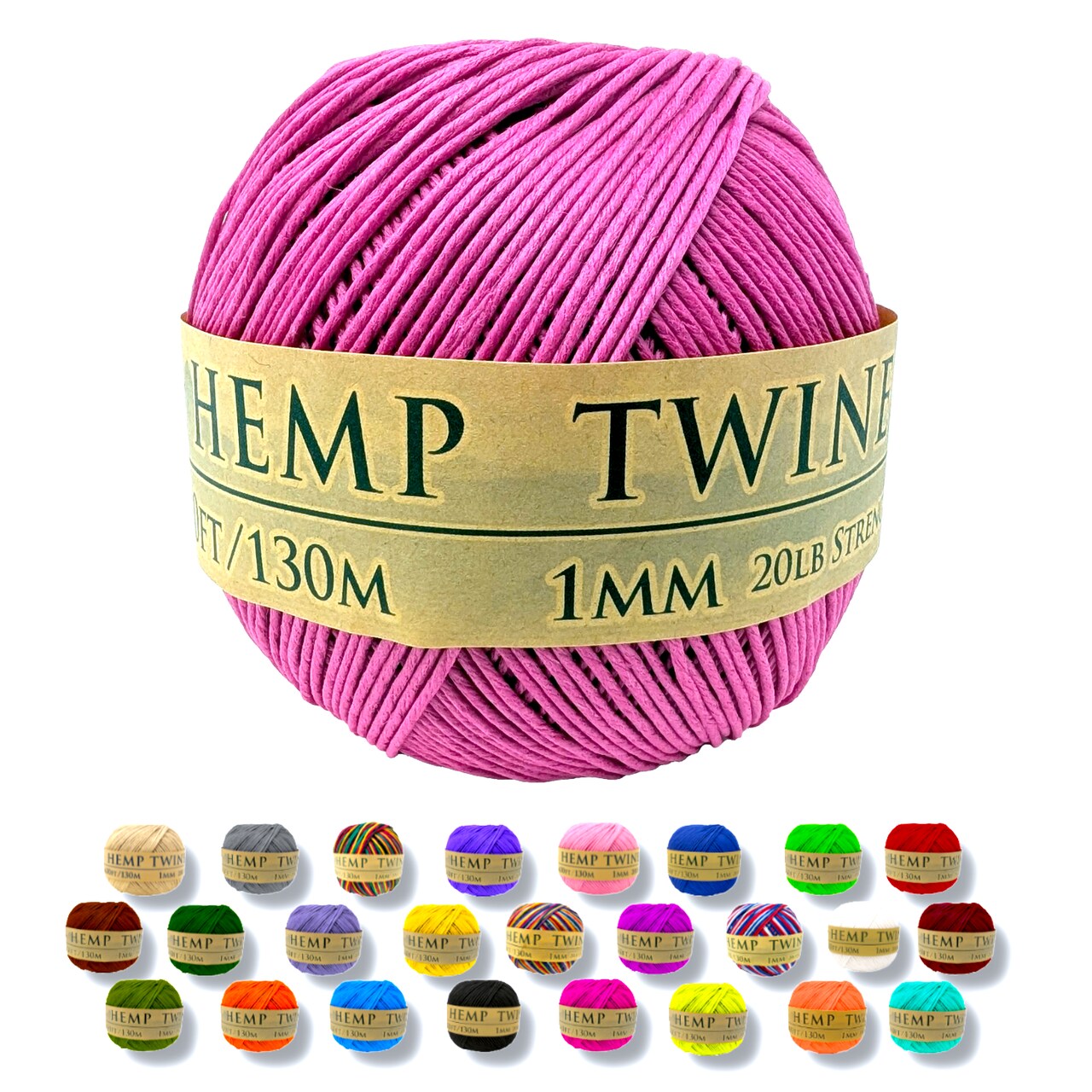 Hemptopia, Hemp Twine Ball, 430ft, 20lb test strength, Multiple colors, All Natural